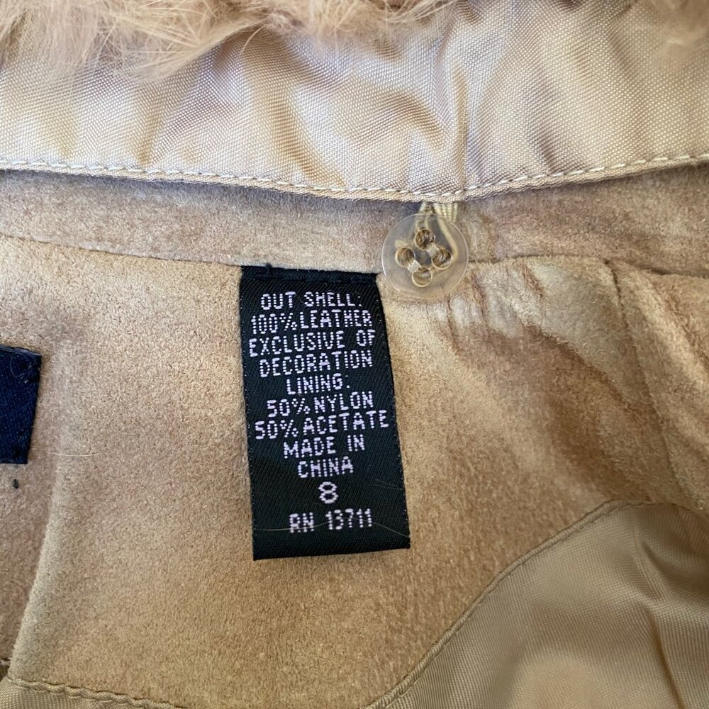 CONTEXT, Gorgeous belted suede jacket, fur collar, cutout details, sz 8. - Picture 7 of 8